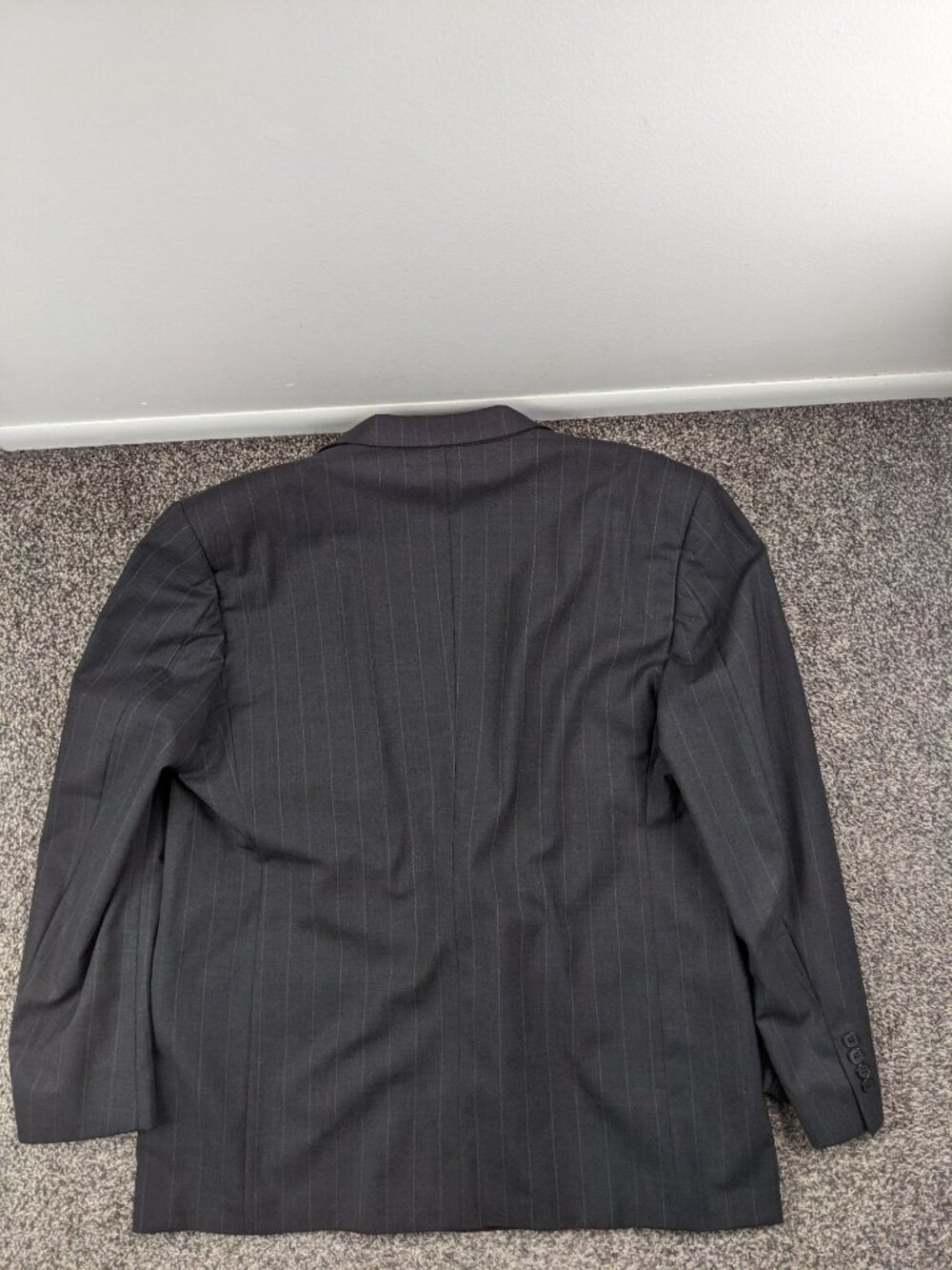 Vintage Perry Ellis 48L Suit Wool Double Breasted Chalk Striped 40x34 USA Made - Picture 8 of 15